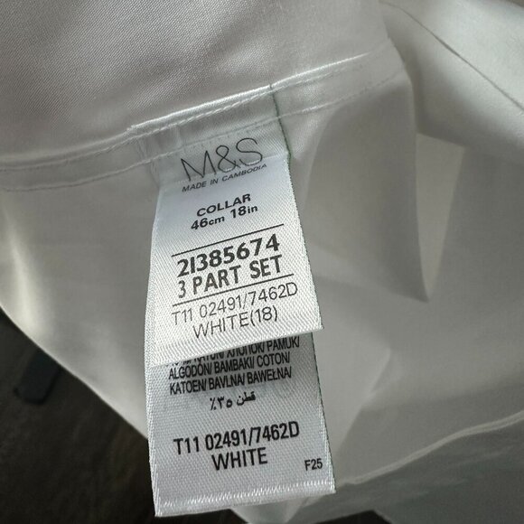 White Men's UK Marks & Spencer Dress Shirt Size 18 x 2 - Picture 13 of 14